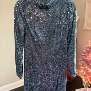 Eliza J Sparkling Sequin Long Sleeve Dress Size 10 high neck sequined column